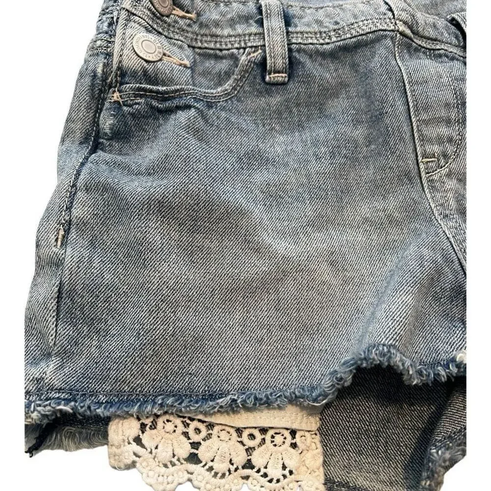 Old Navy Kids Girls Lace Pocket Washed Denim Short Overall Blue Large (10-12)